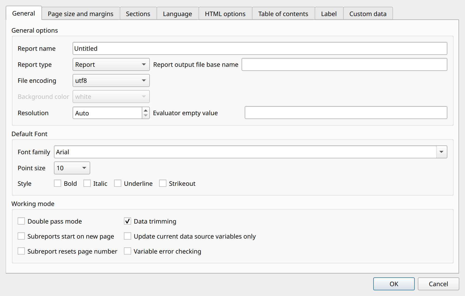 page settings general