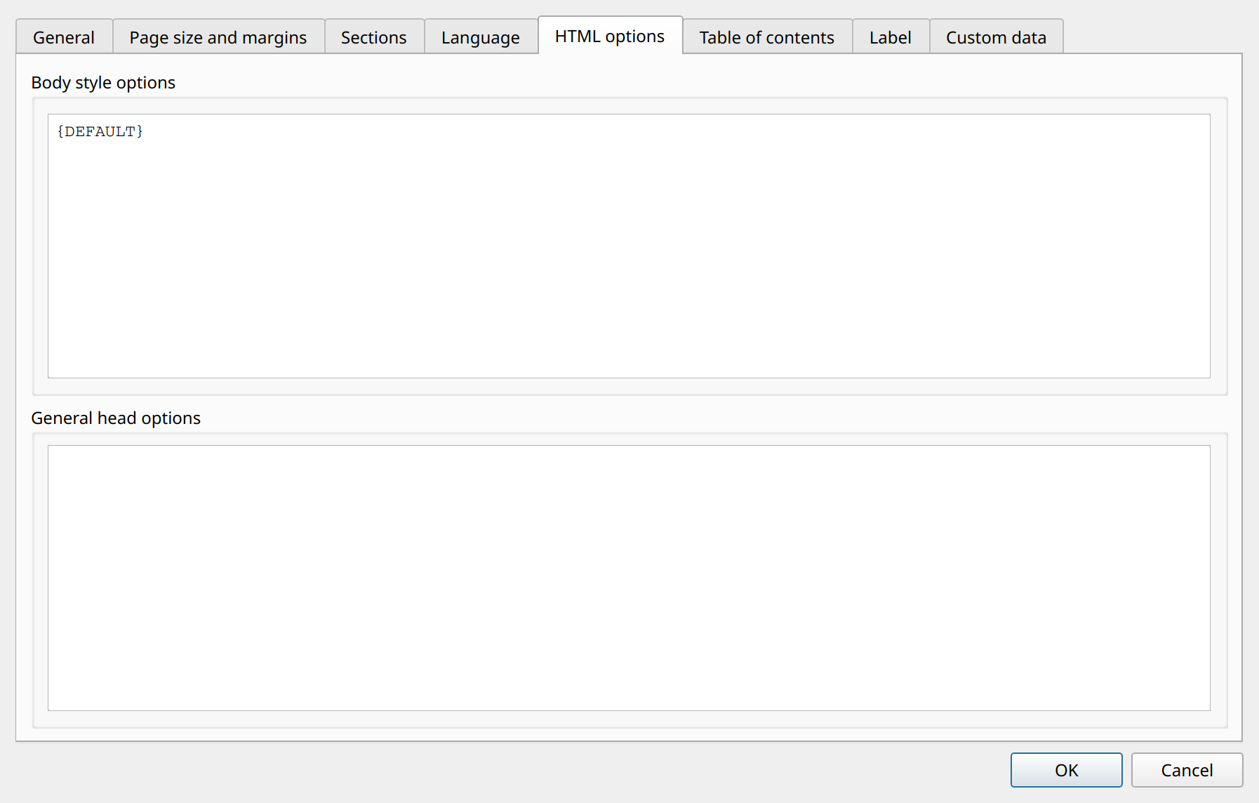 page settings html options
